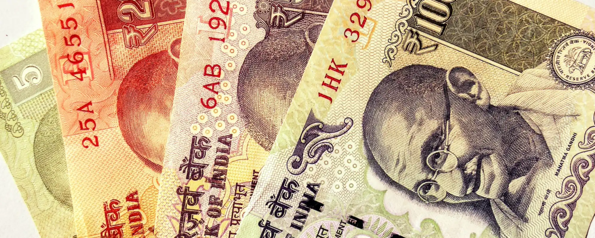 Indian rupee banknotes fanned out