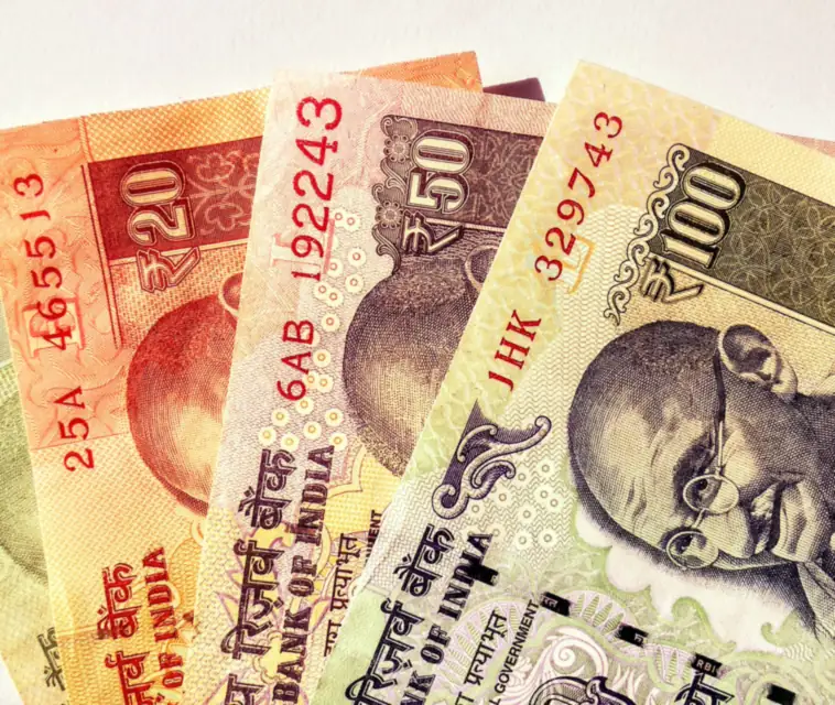 Indian rupee banknotes fanned out