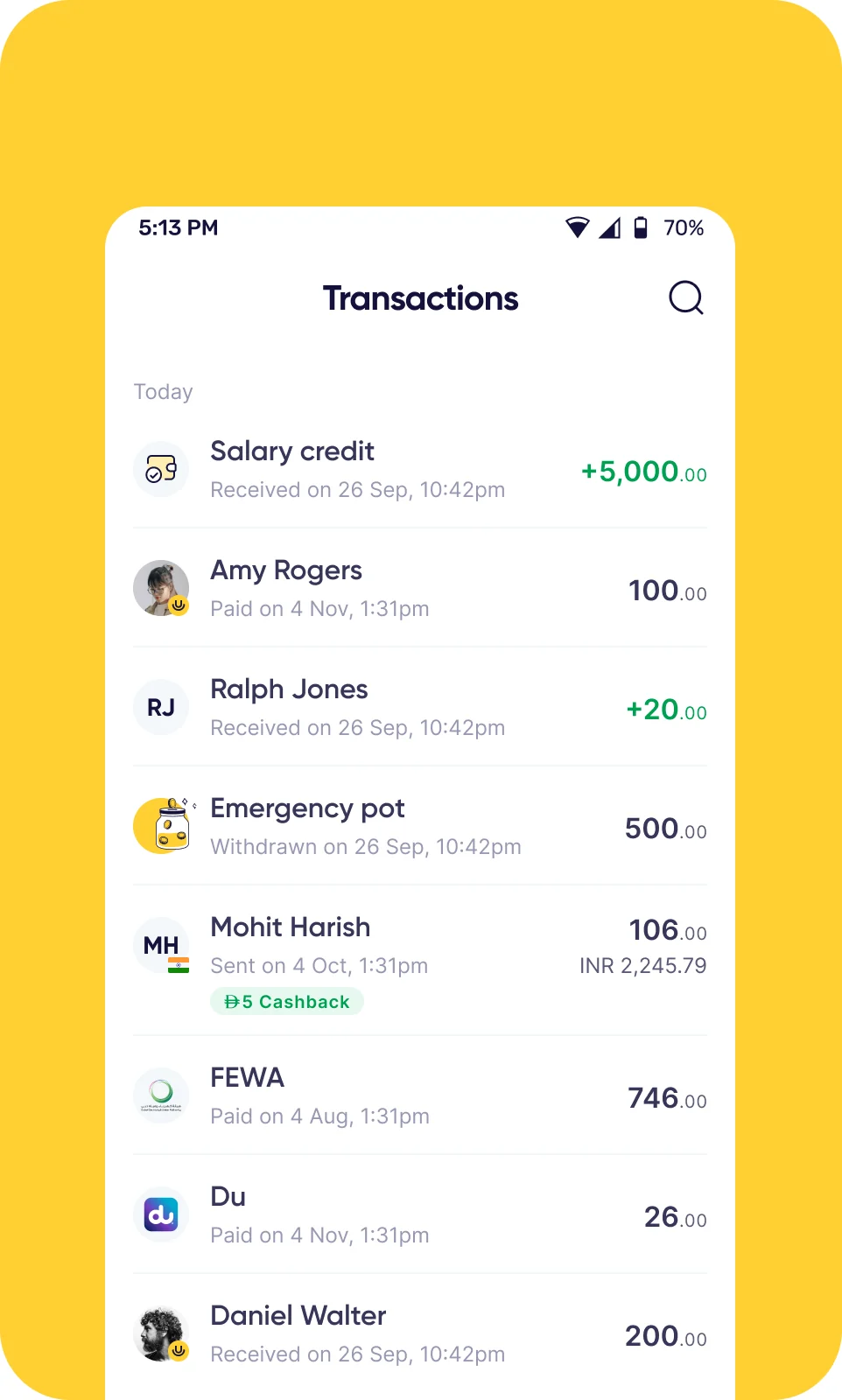 Huru app transaction history and notifications
