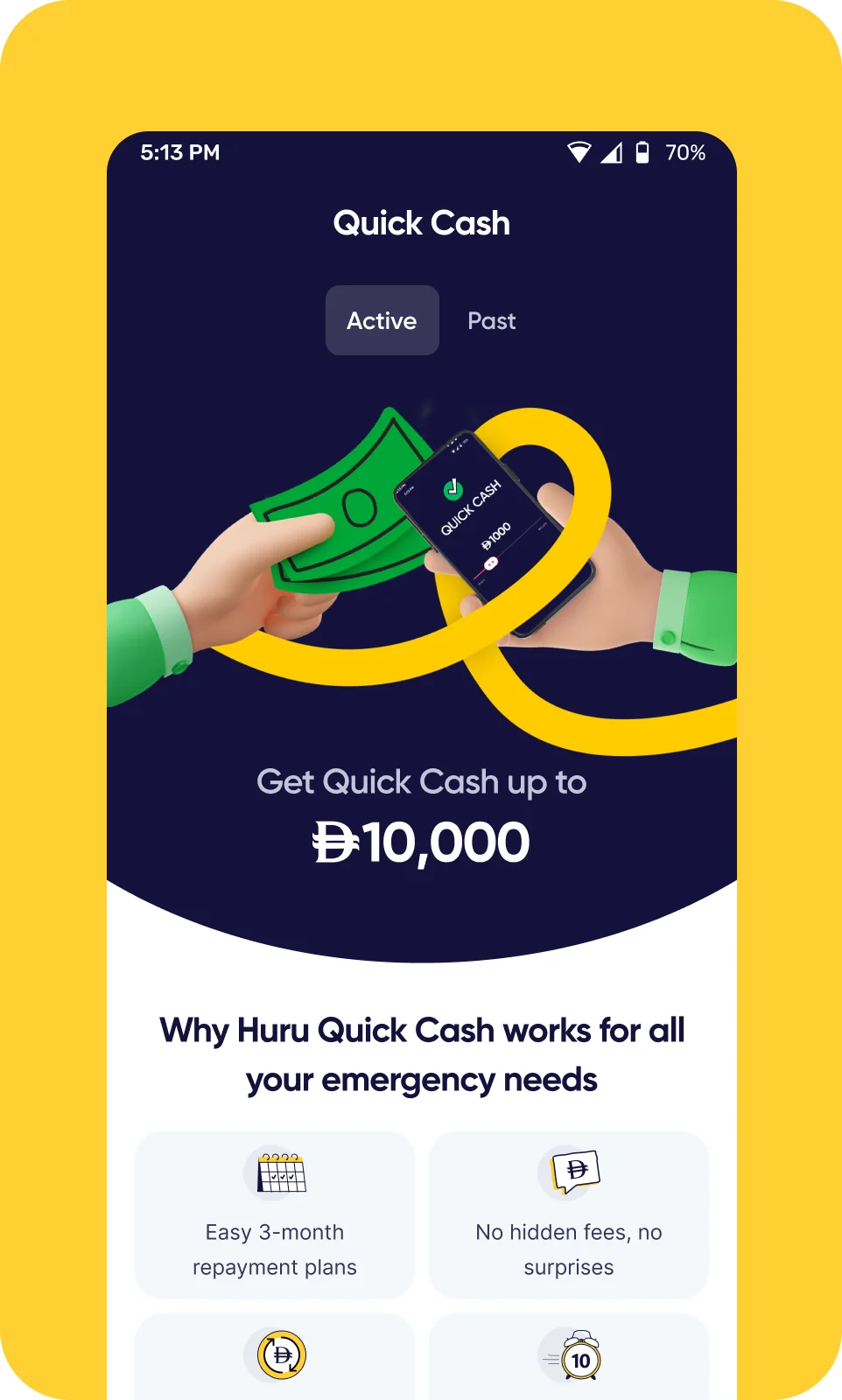 Huru app Quick Cash screen