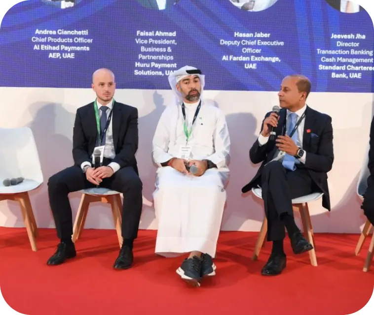 Panel speakers on stage at Seamless Middle East